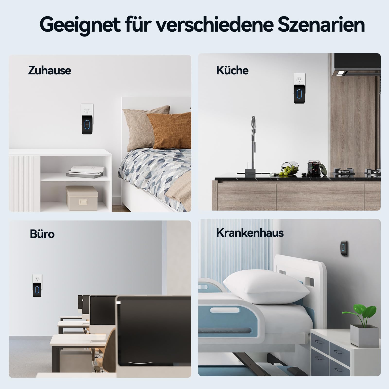 TECKNET Türklingel IP65 Funkklingel Aussen Wasserdicht, 400m Reichweite, Klingelset mit 1 Sender und 3 Empfängern, 5 Lautstärkestufen, 60 Melodien, Funkklingel mit LED-Blitz – Schwarz 7