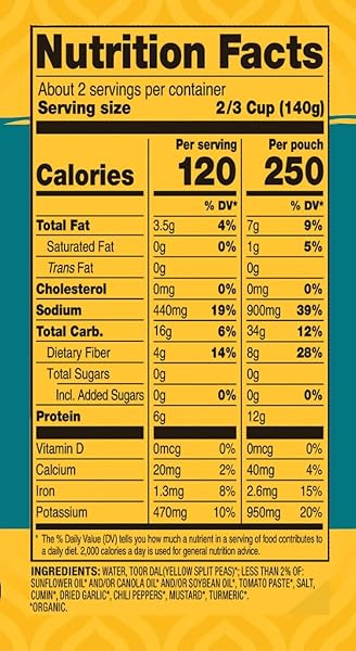 TASTY BITE ORGANIC JODHPUR LENTILS, 10 OUNCE, PACK OF 6, READY TO EAT, MICROWAVABLE ENTREE, VEGAN