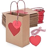 MCPINKY 24PCS Valentine's Gift Bags, Red Heart Treat Bags with Handles and Tags for Wedding Classroom Valentine's Day Party Gift Giving