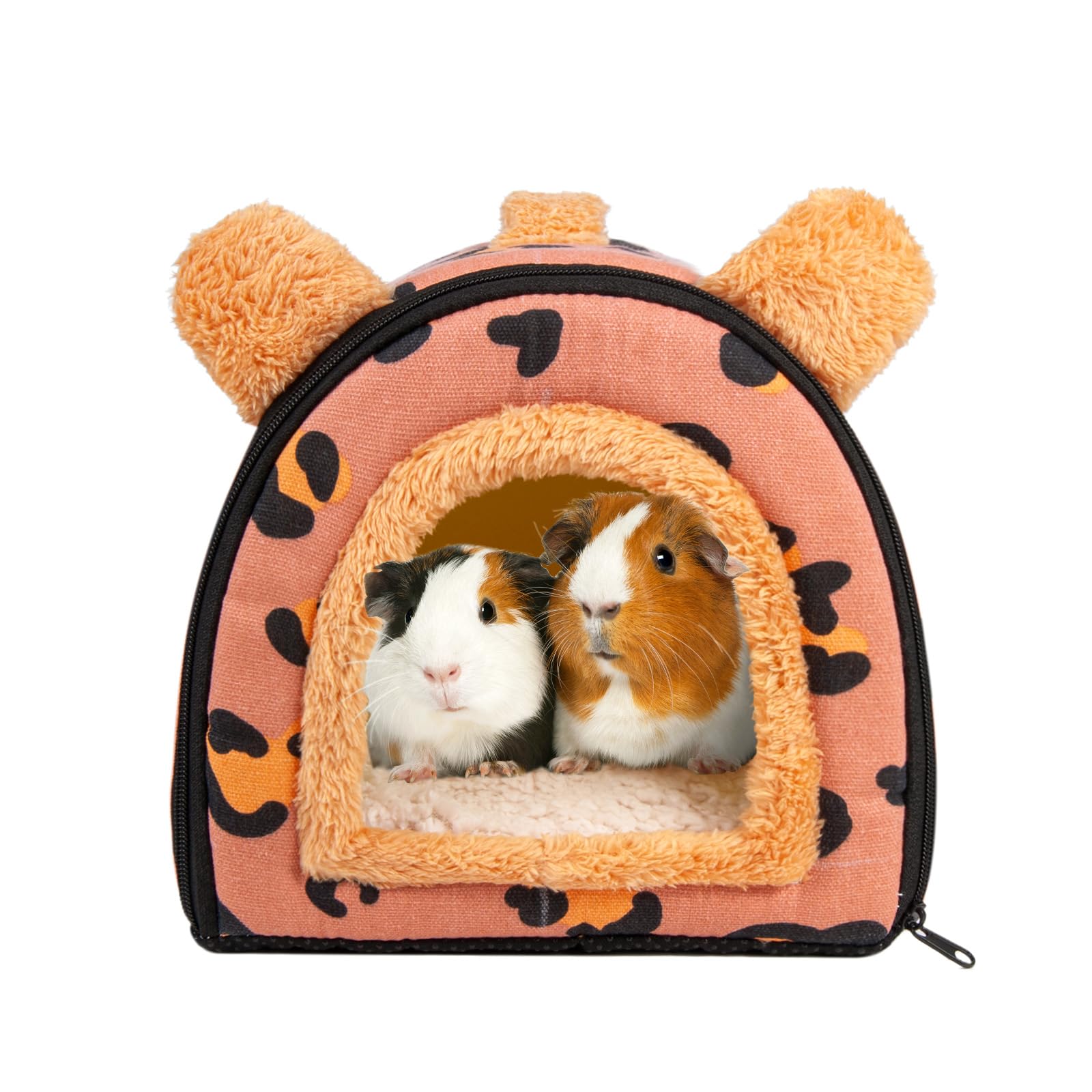 Pantula Guinea Pig Bed House - Cave Cozy Large Hamster Small Animal Beds Hideout with Removable Pad for Hamster Rabbit Hedgehog Chinchilla Bearded Dragon and Ferret (Pink Leopard)