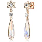 Austrian Crystal Teardrop Earrings Flower Dangle Earrings for Women 14K Gold Plated Drop Stud Earrings Hypoallergenic Jewelry