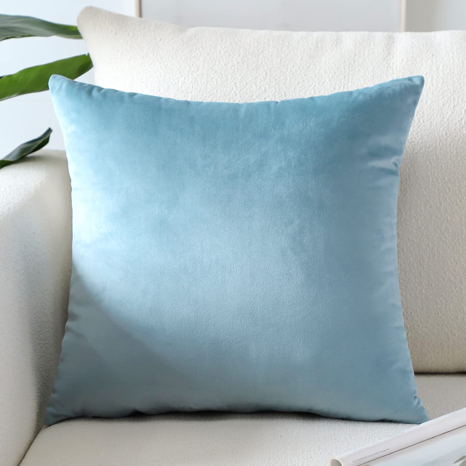 Photo 1 of Artscope Luxury Velvet Pillow Covers Super Soft Decorative Square Throw Pillow Covers Case Cushion Covers for Sofa Couch Bedroom Car Decor 18x18 Inch Light Blue