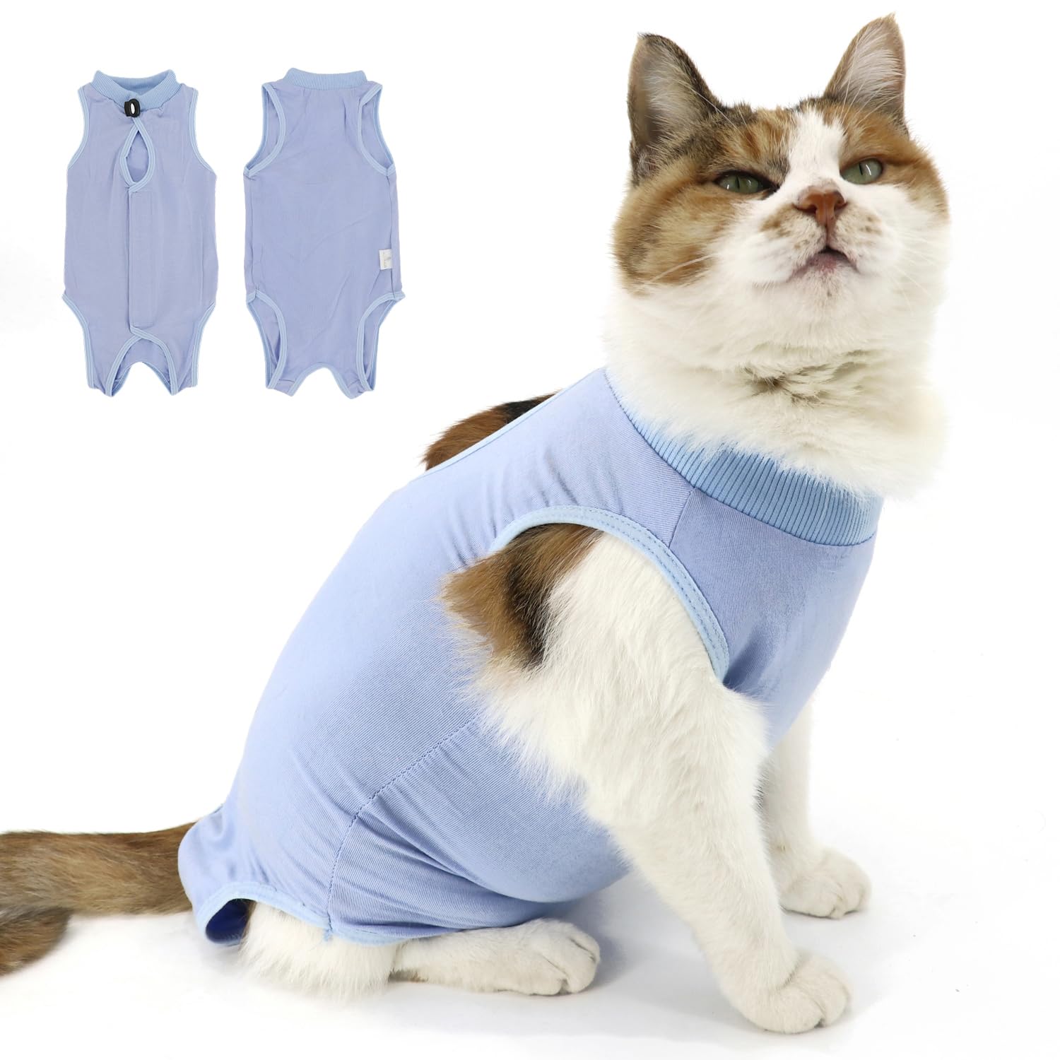 Photo 1 of QIYADIN Cat Recovery Suit, Surgical Recovery Clothes for Abdominal Wound or Skin Disease, Cats Onesie After Surgery and Spay, E-Collar Alternative Pajama Suit (Blue, Small)