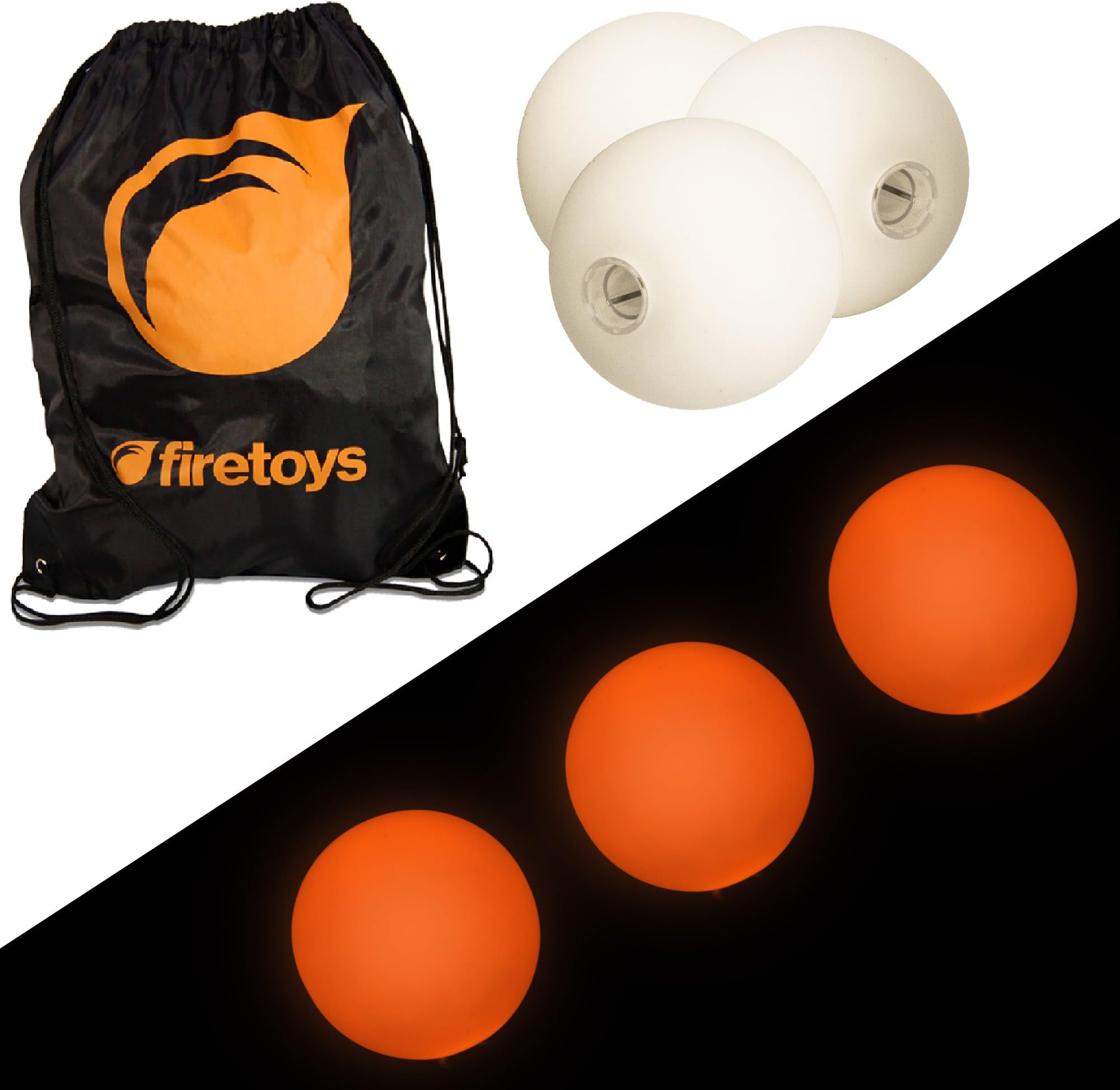 Glow Juggling Ball Set - 3X Orange LED Juggling Balls & Firetoys Bag