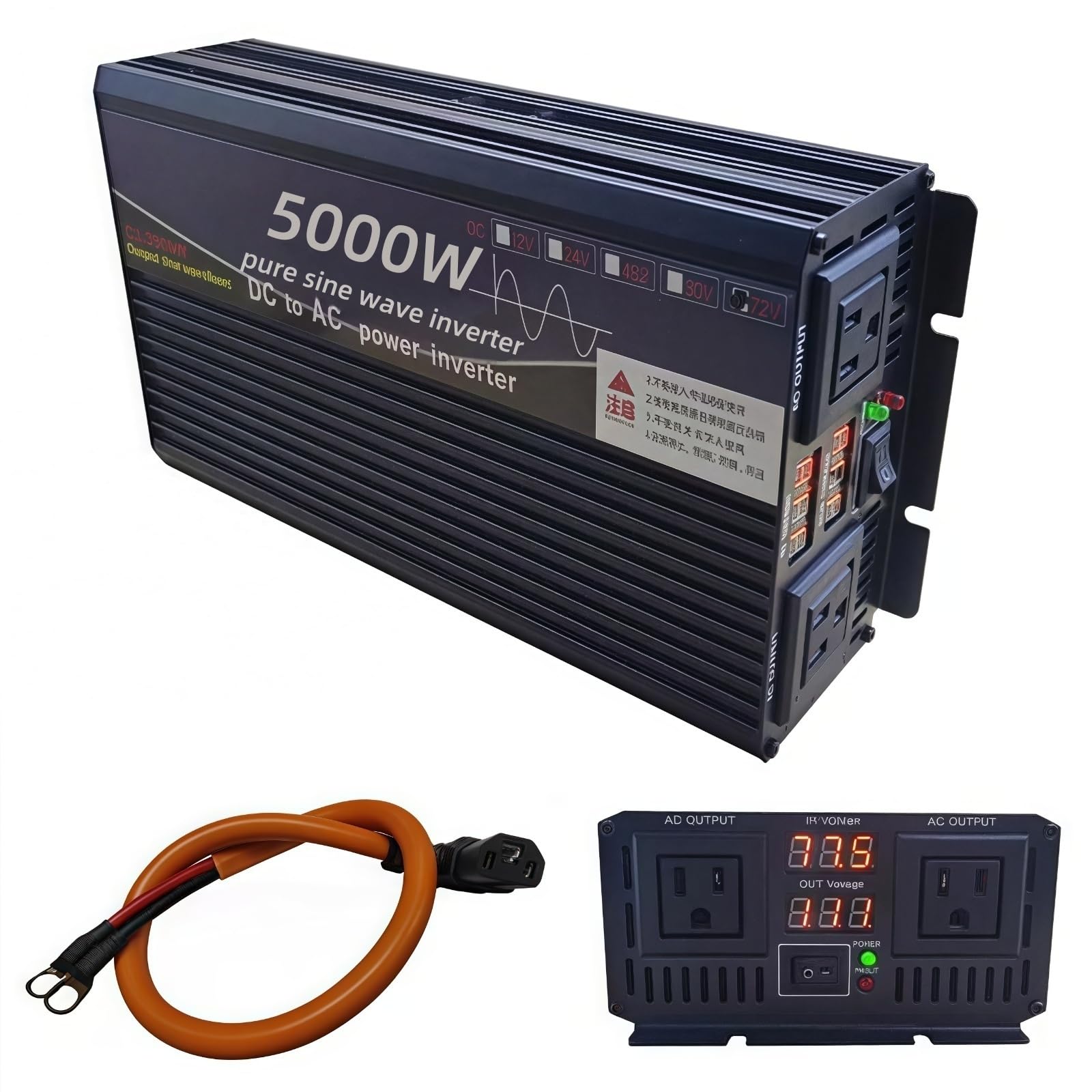 Photo 1 of *missing items/ smaller parts* 5000W Power Inverter 72V DC to 110V AC Converter with LED Display Dual AC Outlets Dual Fans Radiating for RV, Camp, Boat and Home Emergency Portable Pure Sine Wave Inverter (LED Screen, 5000W 72V)