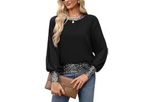 For G and PL Women's Sequin Dressy Formal Top Long Sleeve Chiffon Shirt Blouses
