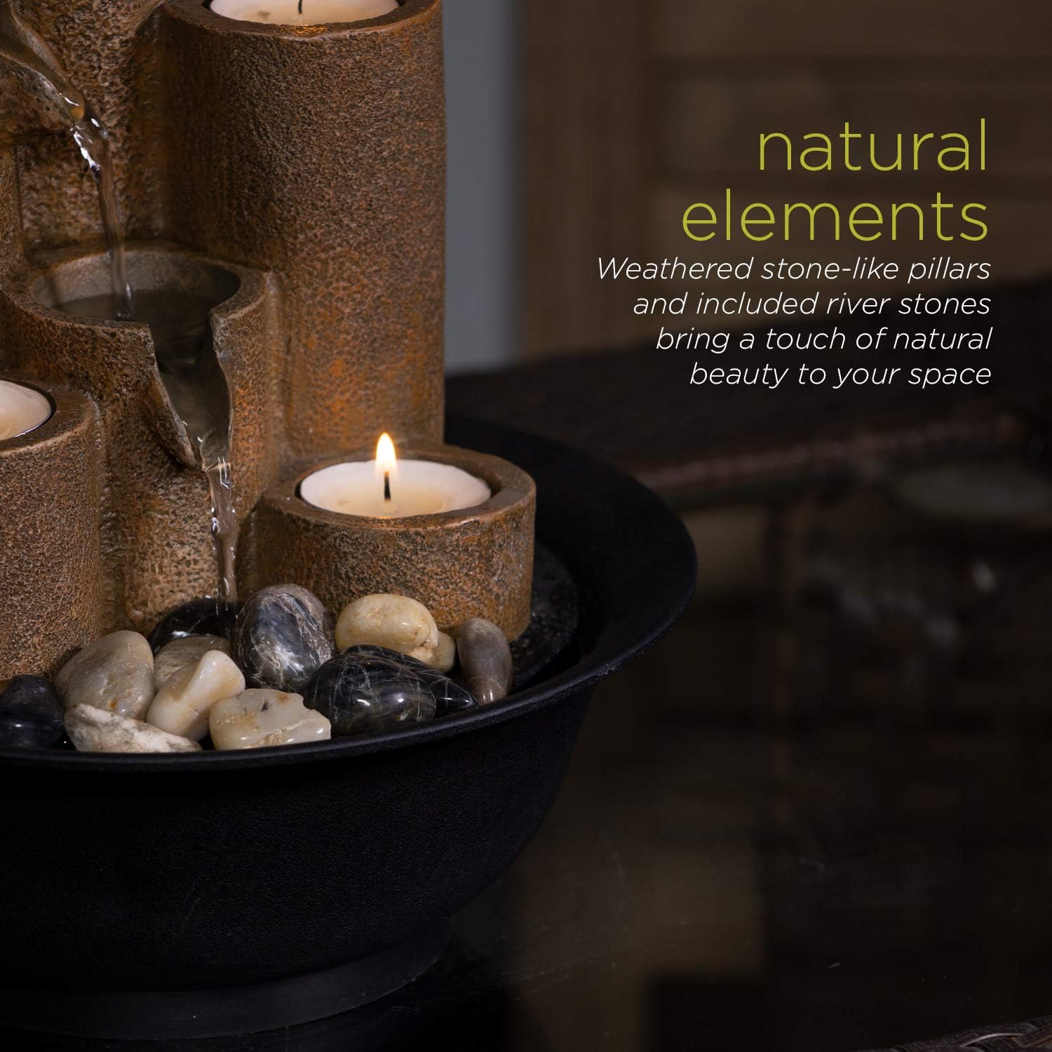 Alpine Corporation WCT202 Tiered Column Tabletop Fountain w/ 3 Candles, 11 Inch Tall, Brown : Tabletop Garden Fountains : Garden & Outdoor