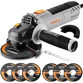 8-Amp Angle Grinder: DEKOPRO 4-1/2 inch Electric Corded Grinder Power Tools with Grinding and Cutting Wheels, Auxiliary Handle and Wrench for Cutting, Polishing and Grinding