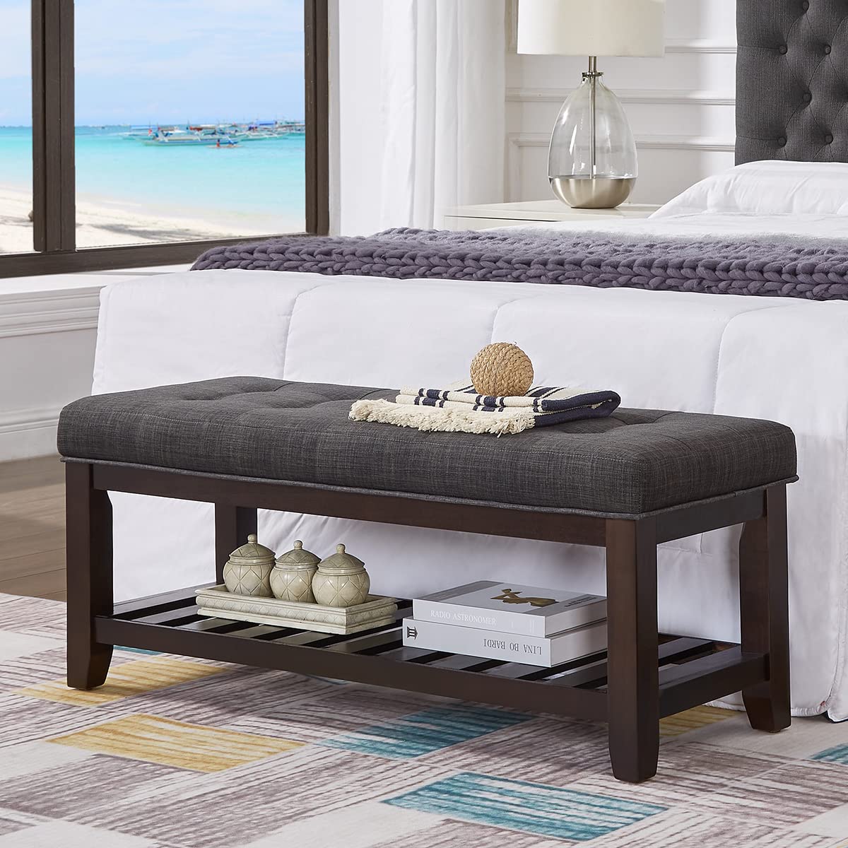 24KF Large Rectangular Upholstered Tufted Linen