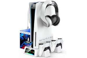 YOGES Compatible with PS5 Stand and Cooling Station with Temperature Sensor (𝐍𝐨𝐭 𝐟𝐨𝐫 𝐏𝐒-𝟓 𝐒𝐥𝐢𝐦), 2H Fast PS-5 Dual Controller Charger Station Accessories Cooler Fan