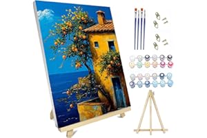 hyzsj Paint by Numbers Kit for Adults with Frame,House Paint by Numbers for Adults, Paint by Number with Easel, DIY Paint by Number Kits for Home Wall Decor（Orange Tree 11.8x15.7inch ﻿