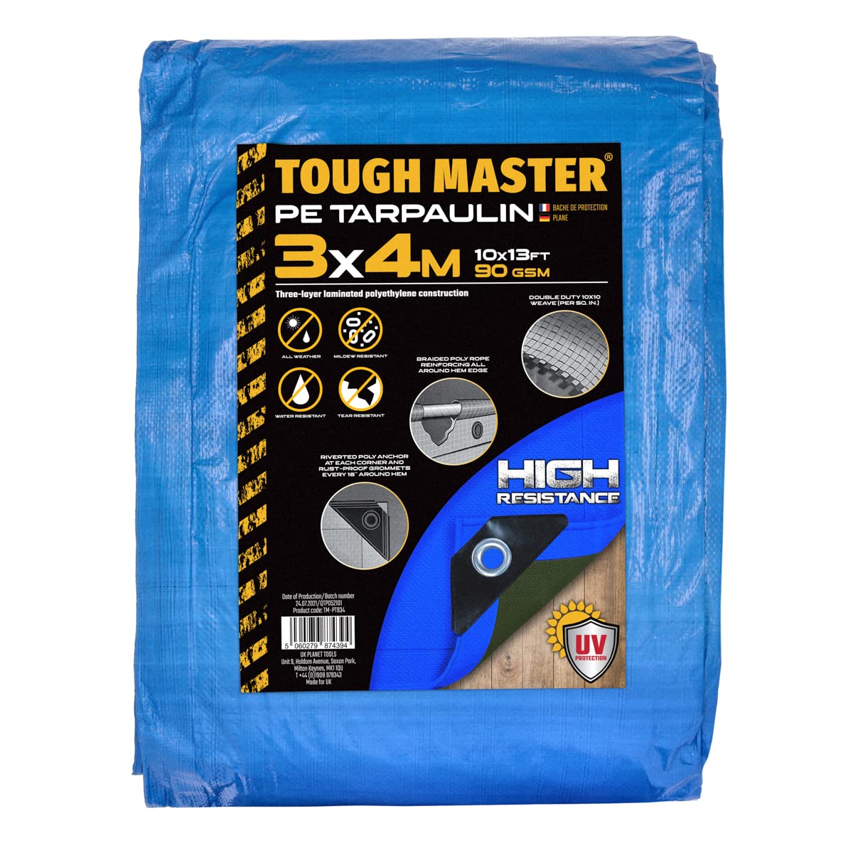 TOUGH MASTER 7 Sizes Heavy Duty Tarpaulin Waterproof Cover Tarp Ground Sheet (Blue/Green, 3 X 4M)