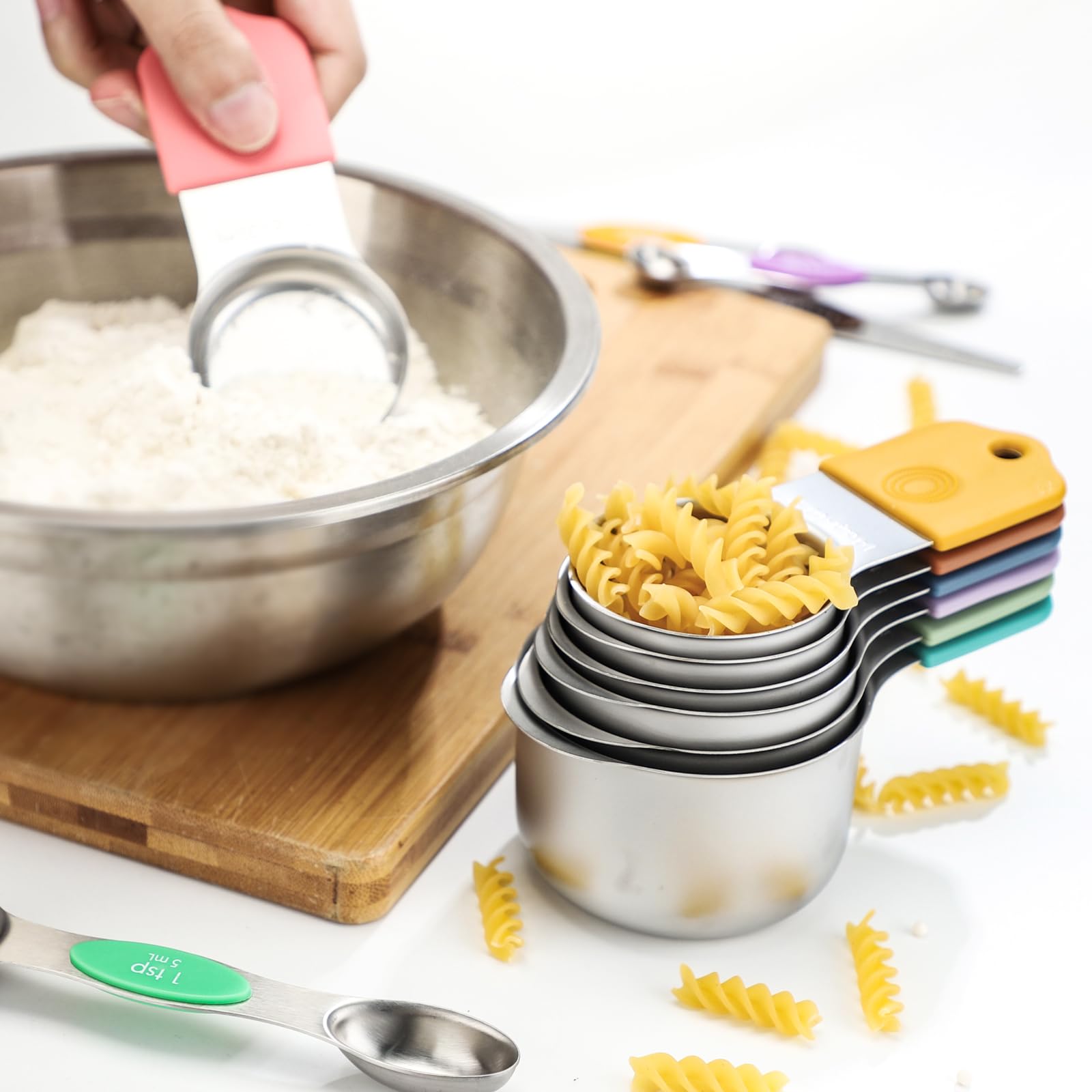 Magnetic Measuring Cups and Spoons Set of 16 Including 7 Stainless Steel Stackable Magnetic Measuring Cup 8 Magnetic Measuring Spoon with Leveler for Measuring Dry Liquid Ingredient