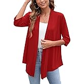 Heymoments Women's Lightweight Open Front Cardigans 3/4 Sleeve Casual Soft Drape Fall Cardigan S-2XL
