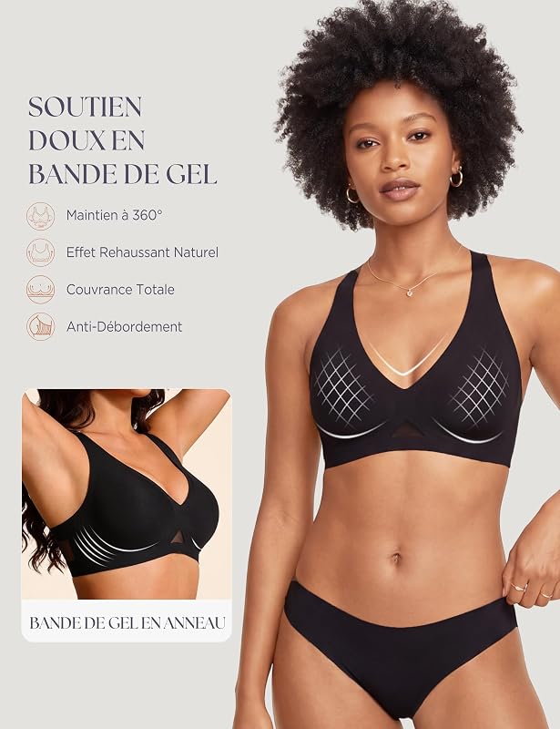 Soutien Gorge Femme sans Couture Décolleté V Maintien Doux