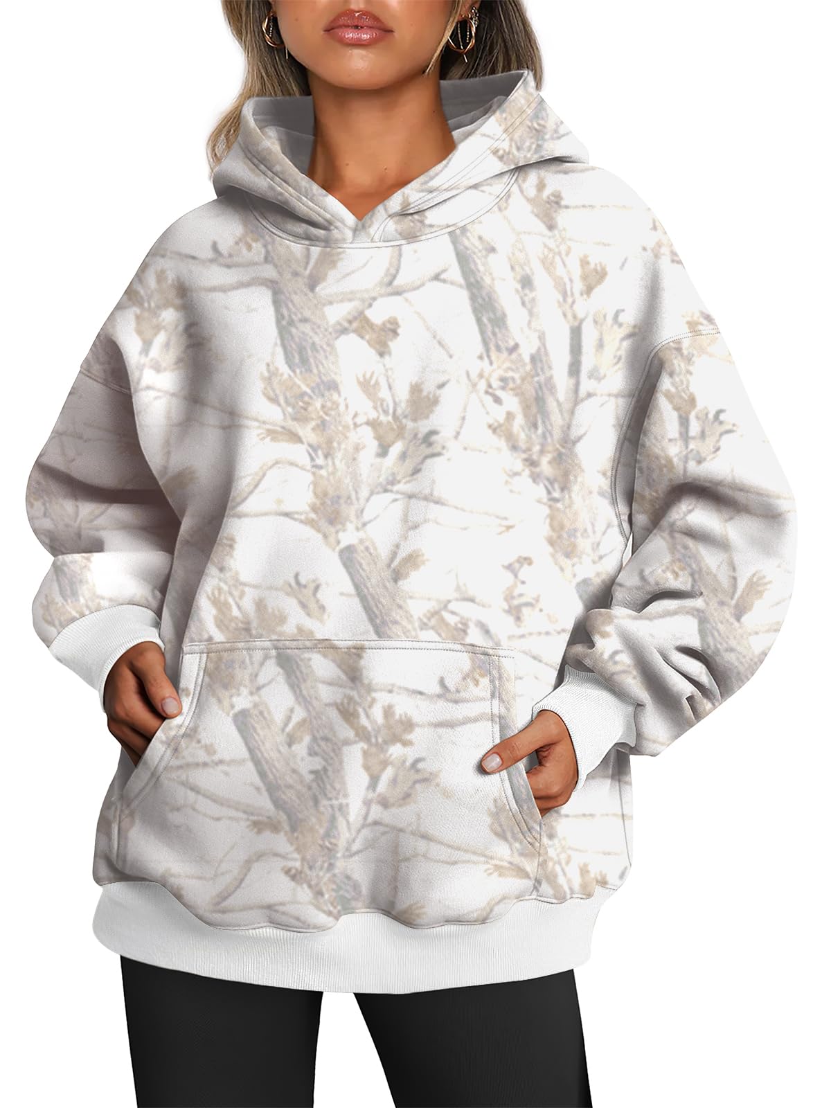 Trendy Queen Womens Camo Hoodies Oversized Fleece Sweatshirts Fall Fashion Pullover Sweaters Winter Clothes Camo White L Image