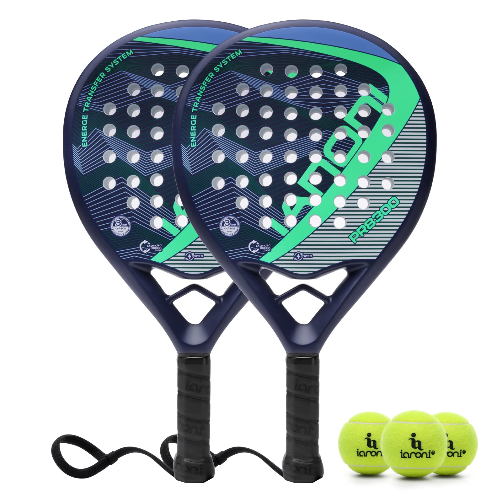 Photo 1 of Padel Racket Carbon Fiber Surface with EVA Memory Flex Foam Core Padel Tennis Racquets Lightweight (8300-green-2pcs)