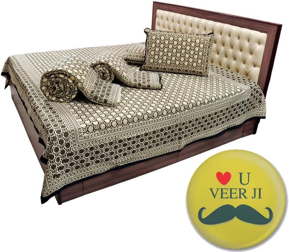 Indian Gift Treat Jaipuri Double Bedsheet n Two Single Bed Quilt Set