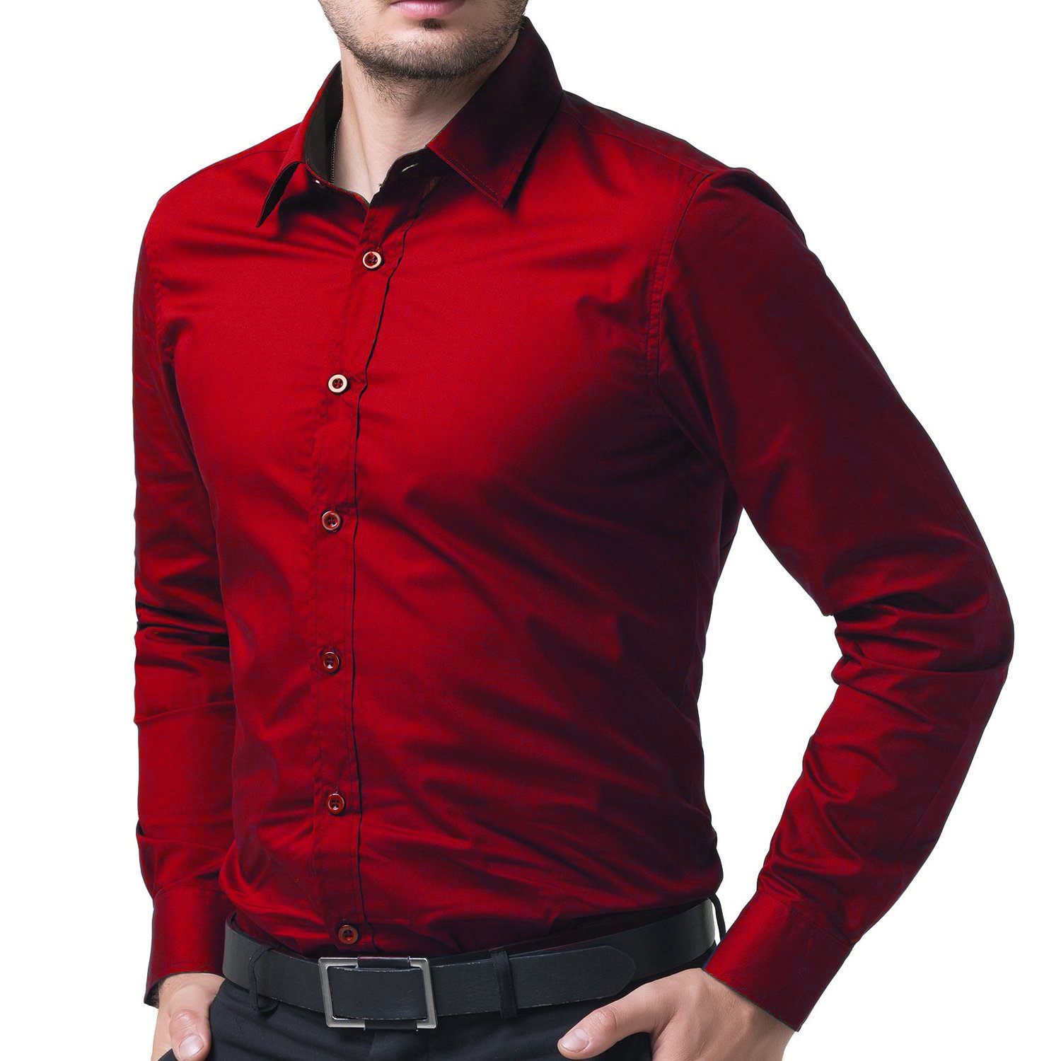being fab men's solid 100% cotton regular fit casual red shirt