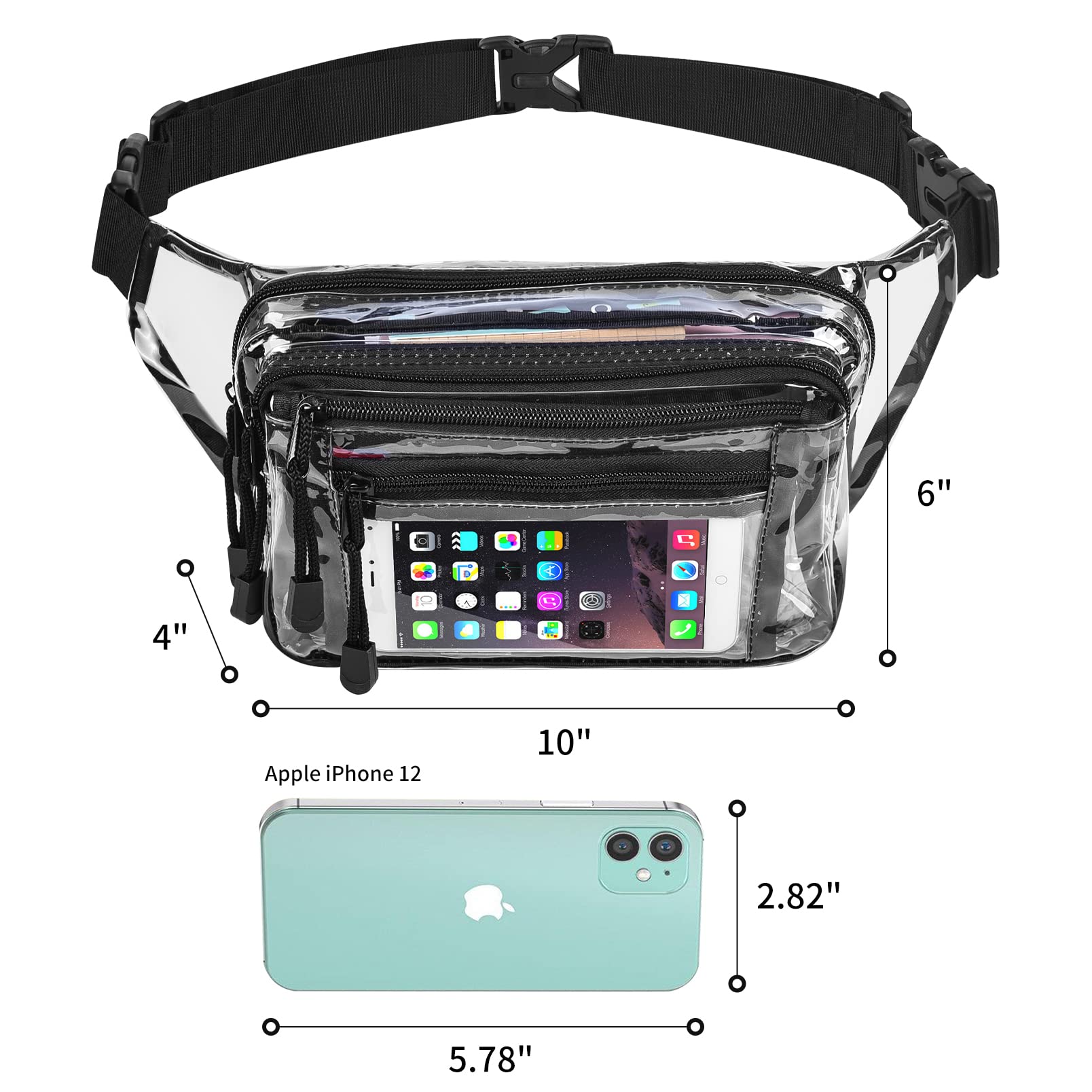 USPECLARE Clear Bag Stadium Approved Large Clear Fanny Pack for Women for Work,Multi-purpose Waist Bag for Travel & Sporting Event