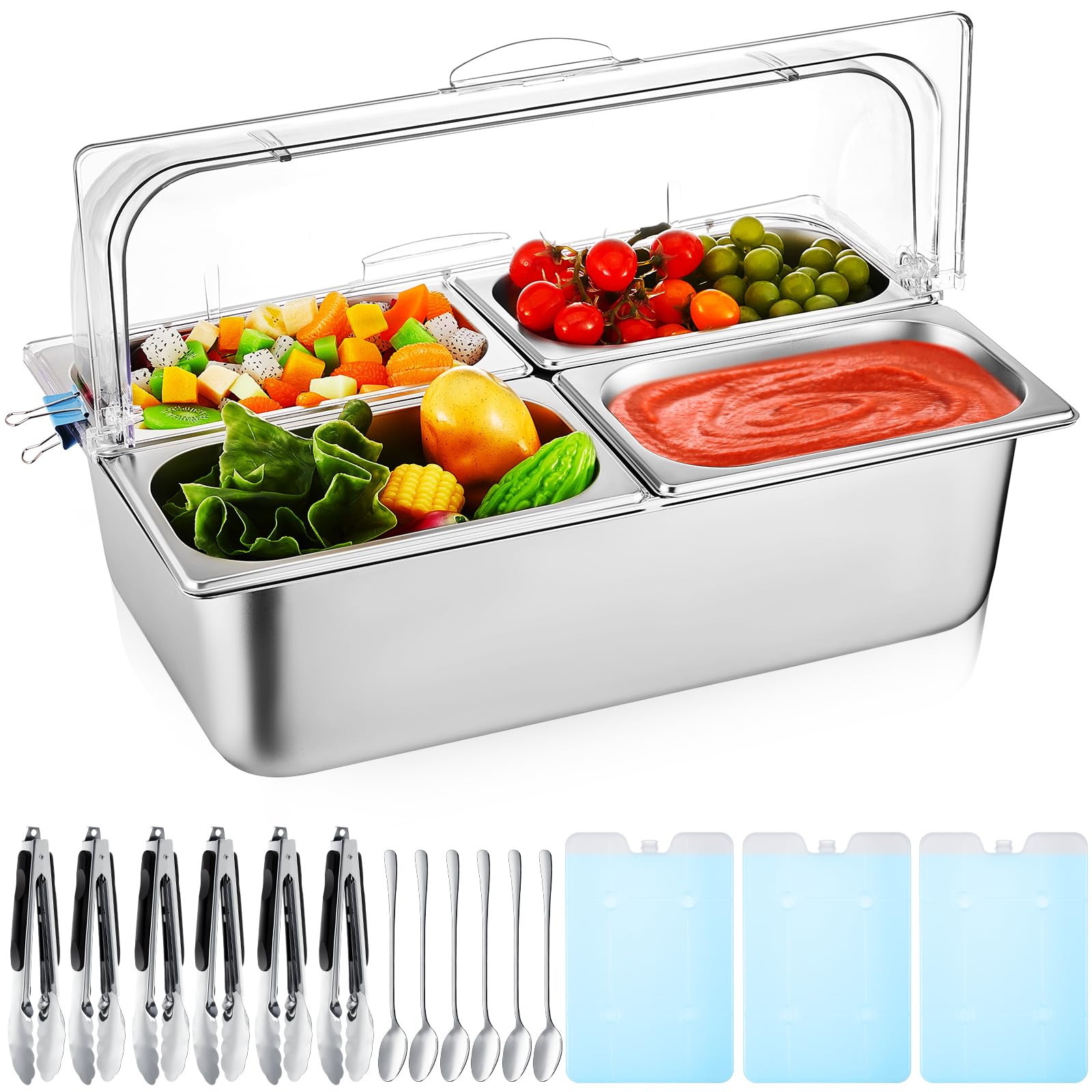 Photo 1 of (missing pieces) Tessco for you 16 Pcs Ice Food Spice Serving Display Countertop Chilled Condiment Container Set with Lid, Stainless Steel 