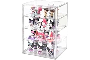 UNI HIMO 4 Tiers Clear Display Case , Stackable Display Box for Figures,Plastic Storage Bins with 3 Adjustable Divider and Magnetic Door (XXL-4 Tier-1 Pack)