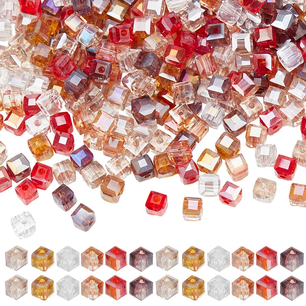 SUNNYCLUE 1 Box 300Pcs 4mm Thanksgiving Cube Crystal Beads Glass Beads Autumn Fall Assorted Color Small Square Loose Spacer Bead Bulk for jewellery Making Bracelet Beading Kits Diy Craft Decor Supplie