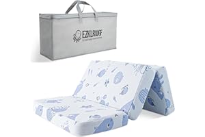 EZKLRWGF Trifold Pack and Play Mattress,38"x26" Portable Thick Pack N Play Mattresses Topper with Dual Sided Soft & Firm Memory Foam with Washable Cover