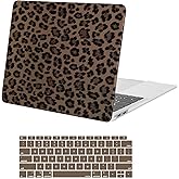 MOSISO Compatible with MacBook Air 13 inch Case 2022 2021 2020 2019 2018 Release A2337 M1 A2179 A1932, Anti-Fingerprint Cheetah Spots PU Leather Coated Plastic Hard Shell Case&Keyboard Cover, Brown