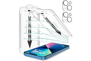 EZ-GLAZ- 4 Pack for iPhone 13 Screen Protector [6.1"] With 2 Pack Camera Lens Protector, 9H+ Hardness 12FT Military Grade Shatterproof Scratch Resistant Durable Tempered Glass Film with Flawless Fit Kit, HD Clear