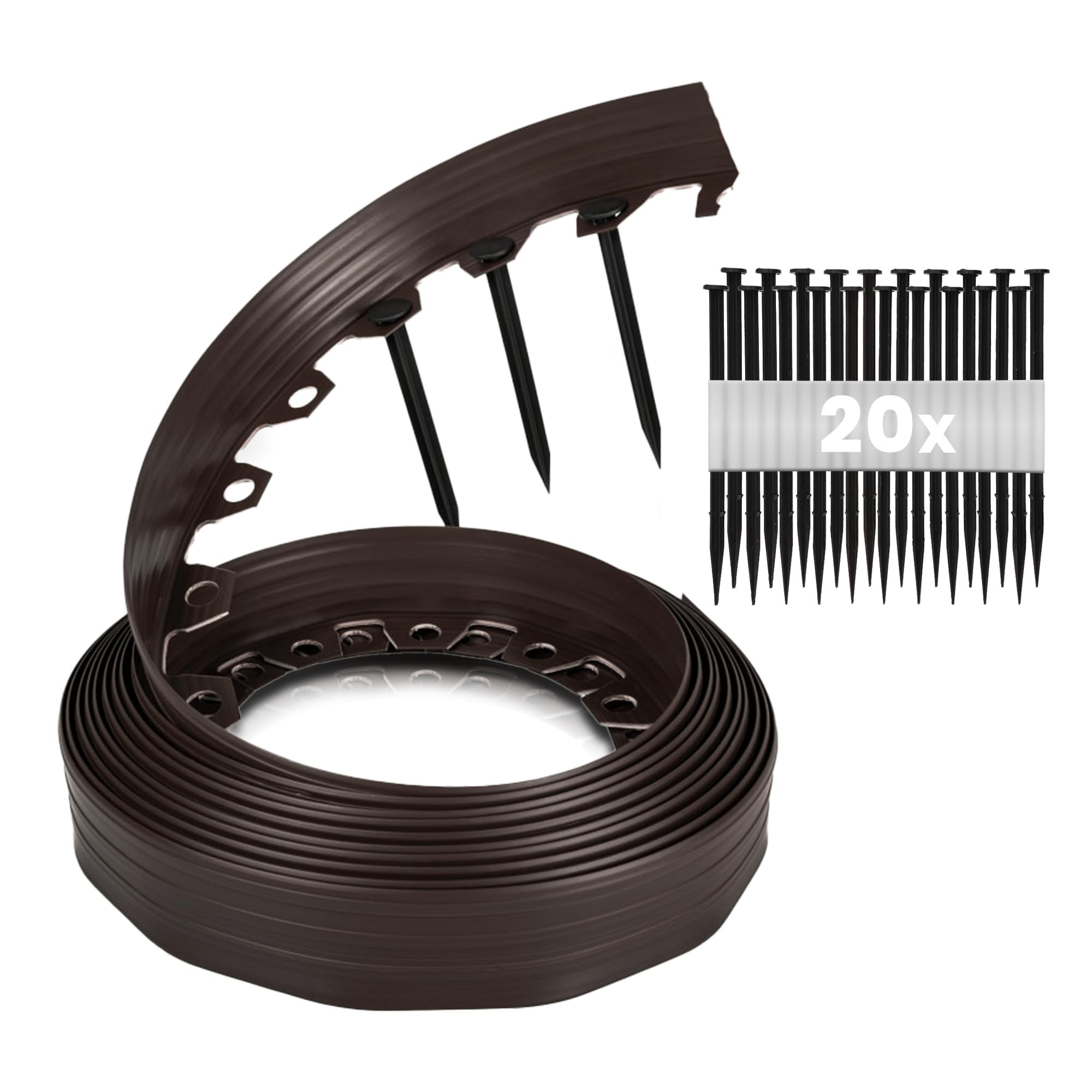 GARDENIX Lawn Edging 6cm high - 33ft long Brown Flexible Garden Edging Border with Easy Dig Installation & Reinforced Plastic Pegs, Ideal for Flowerbeds, Lawn, Grass, Pavement - Easy to Cut