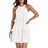 ZESICA Women's 2026 Summer Halter Dresses Sleeveless Ruffle Tiered Layered Chiffon Pleated A Line Swing Mini Dress