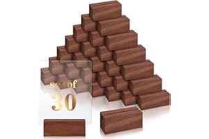 Tenare 30 Pcs Wood Place Card Holders Walnut Wooden Table Numbers Display Stands Rustic Acrylic Sign Holder Table Decor Centerpieces Number Sign for Wedding Party Events Decoration, 2.4 x 1.2 x 1 Inch