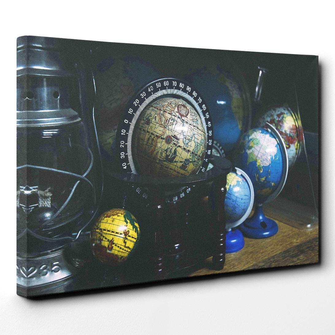 Globe World Map (1) Canvas Print | Gallery Wrapped 30mm Frame Wall Art | 20x14 inches | Ready to Hang | Modern Maps Picture | Living Room Bedroom Lounge Office