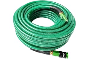 SANFU Polyurethane(PU) Air Hose 1/4-Inch x 100ft Reinforced, lightweight Anti-low temperature 300PSI with 1/4” Swivel Industrial Aluminum Quick Coupler and Plug, Bend Restrictor,Green(100’)