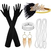 ASTARON 1920s Accessories Set for Women Earrings Pearl Necklace Pearl Bracelet Flapper Headband, Roaring 20's Theme Set
