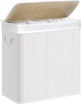 SONGMICS LCB091W01 150 L Laundry Basket with 3 Sorting Compartments Bamboo Lid