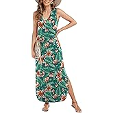 Arolina Maxi Dress for Women Tropical Summer V Neck Sleeveless Split Long Beach Dresses Casual Loose Sundress with Pockets