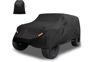 X AUTOHAUX Car Cover for Jeep Wrangler JK JL YJ TJ 4 Door 2007-2021 Outdoor Waterproof Sun Rain Dust Wind Snow Protection w/Driver Door Zipper Black