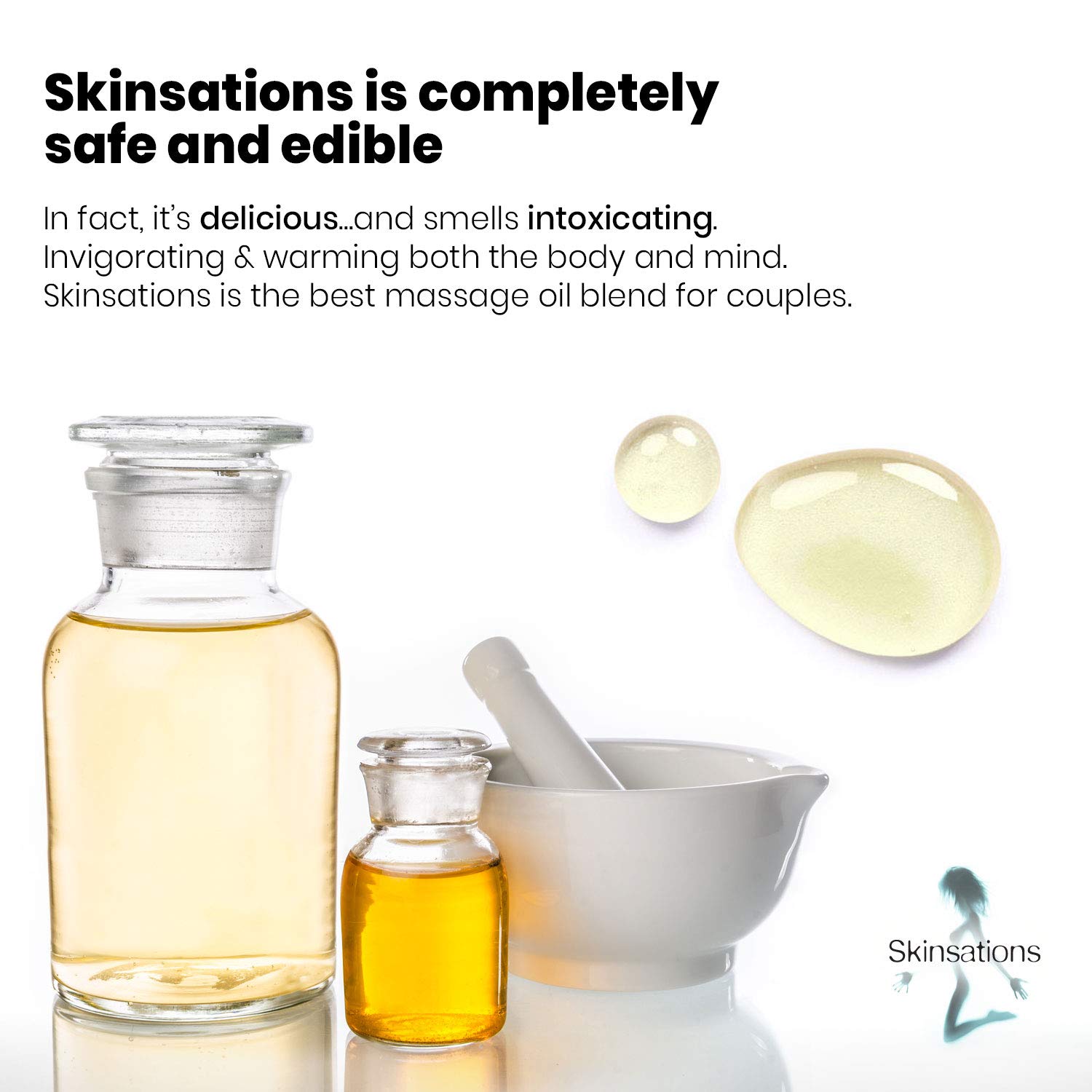 Skinsations - Natural Massage & Body Oil - Unscented 16oz | Relaxing, Sore Muscle Aromatherapy, Edible Sweet Almond Blend with Fractionated Coconut, Grapeseed, Jojoba Oils, Soothes Dry, Sensitive Skin: Health & Personal Care