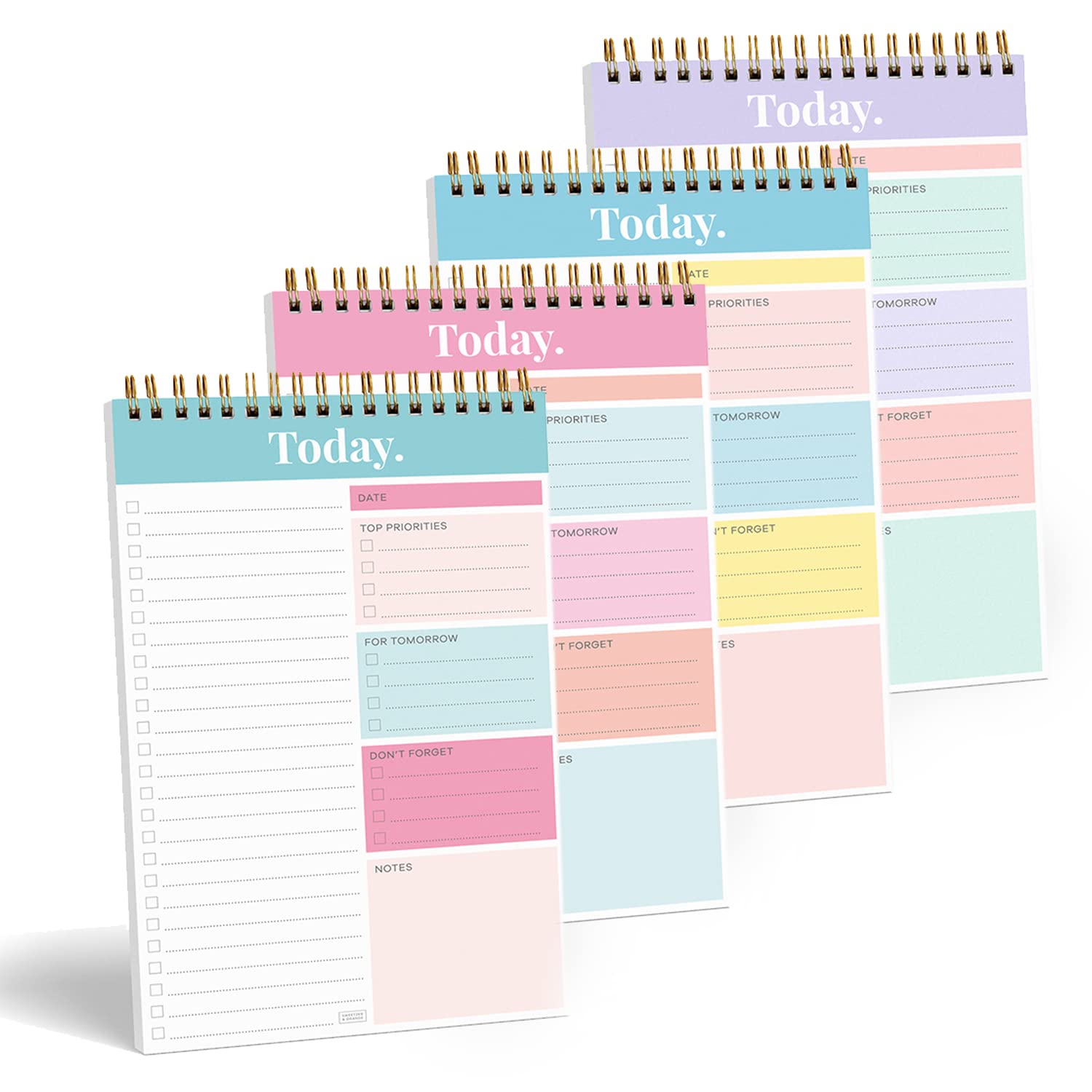 S&O Daily Planner Notepad for Productivity - 52 Page Office To Do List - Undated Coiled Note paper Organizer - Spiral Desk Notebook Perfect for Setting Goals, Task Planning and Organisation - Set of 4
