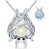Cute Bat Necklace Sterling Silver Glowing in The Dark Animal Pendant Little Witchy Halloween Jewelry Gift for Women