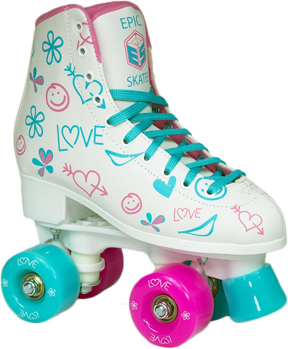 Epic Frost High-Top Indoor/Outdoor Quad Roller Skates w/ 2 pr of Laces (Pink & Blue) - Women's
