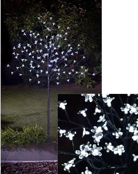 Cherry Blossom 4ft Solar Powered Tree With 128 L E D White Lights
