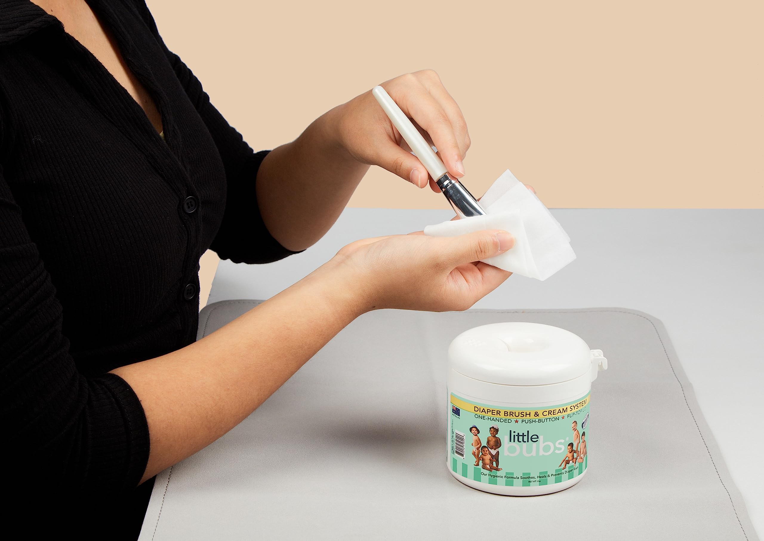 Little Bubs Diaper Brush & Cream (12 OZ) | USP-Grade & Certified Organic Ingredients | BPA free, No Synthetic Fragrance | Quick, Hygienic, Mess Free