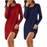 Ekouaer Women's 2 Pack Sleepshirt Dress Comfortable Nightshirt Nightgown Long Sleeve Button Down Sleepwear