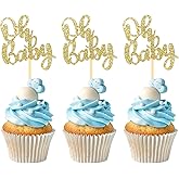 36 Pieces Gold Oh Baby Cupcake Toppers, Glitter Baby Shower Cupcake Picks Decorations for Celebrating Baby Shower Boys Girls Kids Birthday Theme Party Cake Decorations Supplies