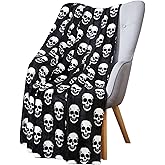 Halloween Fleece Throw Blanket: White Skulls on Black Velvety Soft Extra Large 70 x 50 for Sofa Bed Couch Chair Dorm