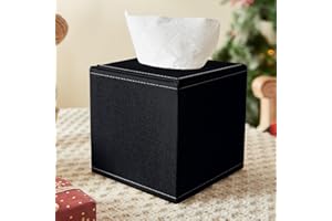 JOKOLO Black Tissue Box Cover,Square Tissue Box Holder with Magnetic Bottom,Kleenex tissues Boxes Cover for Decorative NightStand Table Vanity Toilet Dresser Countertop Office Car