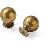 CABDM Brass Drawer Knobs 10 Pack 1 Inch Antique Brass Cabinet Knobs Kitchen Cabinet Hardware Vintage Ball Knobs Antinque Gold Pulls for Drawers.